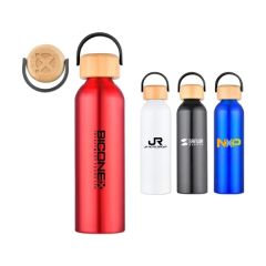 24 Oz 100 Percent Recycled Aluminum Bottle With Bamboo Lid