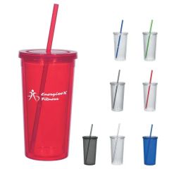 24 Oz Double Wall Acrylic Tumbler With Straw