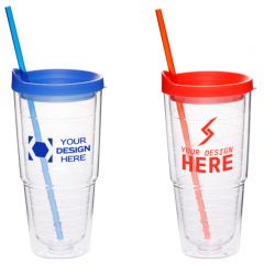 24 Oz. Double Wall Solid Clear Orbit Acrylic Tumblers