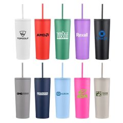 24 Oz Double Wall SS / PP Mug With Straw