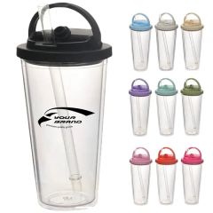 24 Oz Portable Double Layer Plastic Straw Cups