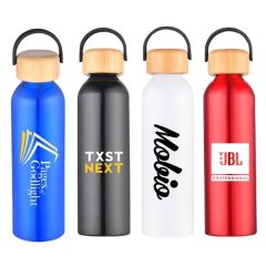 24 Oz Recycled Aluminum Water Bottle W/ Bamboo Lid
