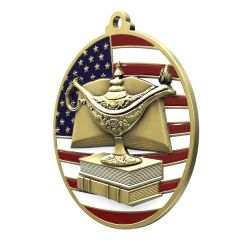 2 3/4 Inch Book & Lamp Patriotic Medal
