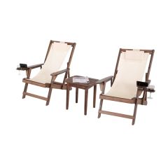 2 Canvas Sling Chairs W/Beverage Holder & 1 End Table