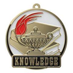2 Inch Bright Gold Book & Lamp High Tech Medal