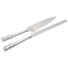 2-Tone Brushed/Shiny Silver Hearts Cake Server Set