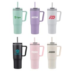 30 Oz Double Wall Mug With Handle and Straw