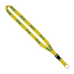 3/4 Inch Imported Polyester Lanyard With Woven Ribbon and Plasti