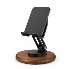 360 Rotatable Desktop Phone Holder With Walnut Wood Dock