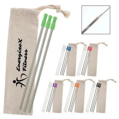 3-Pack Stainless Straw Kit With Cotton Pouch