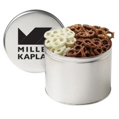 3 Way Chocolate Pretzel Tin- 1/2 Gallon