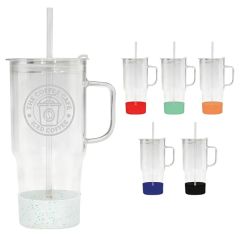 40 Oz Etched Cafe America Glass Mug With Silicone Base