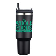 40 Oz Pp Lined Double Wall Tumbler W/ Handle And Straw