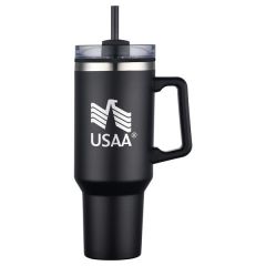 40 Oz Pp Lined Double Wall Tumbler With Handle And Straw