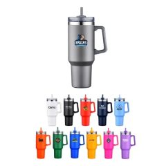 40 Oz Stainless Steel Travel Mug With Handle and Straw