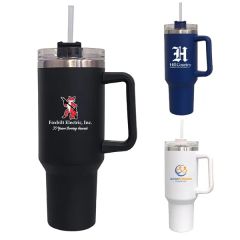 40 Oz Stainless Vacuum Insulated Mug W/ Handle, Lid & Straw