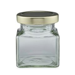 4.4 Oz Clear Glass Square Jars Gold Metal Lug Cap