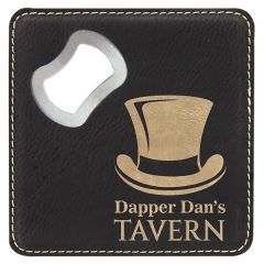 4 Inch X 4 Inch Square Black/Gold Coaster W/ Bottle Opener