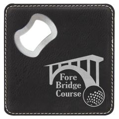 4 Inch X 4 Inch Square Black/Silver Coaster W/ Bottle Opener