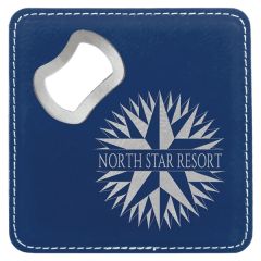 4 Inch X 4 Inch Square Blue/Silver Coaster W/ Bottle Opener