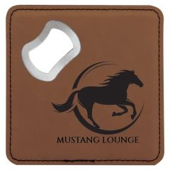 4 Inch X 4 Inch Square Dark Brown Coaster W/ Bottle Opener