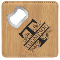 4 Inch X 4 Inch Square Laserable Leatherette Bottle Opener Coaster