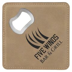 4 Inch X 4 Inch Square Light Brown Coaster W/ Bottle Opener