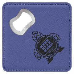 4 Inch X 4 Inch Square Purple Leatherette Coaster W/ Bottle Opener