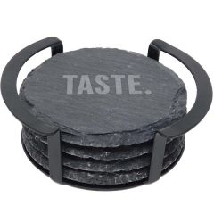 4 Pc. Round Slate Coaster Set With Black Metal Stand
