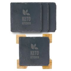 4 Pc. Square Slate Coaster In Bamboo Stand