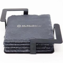 4 Pc. Square Slate Coaster Set With Black Metal Stand