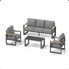 4-Piece Conversation Set W/Gray Cushions & Glass Table