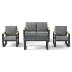 4-Piece Conversation Set W/Gray Cushions & Glass Table