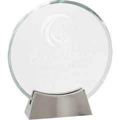 6 1/4 Inch Clear Round Platinum Glass Award W/ Metal Base