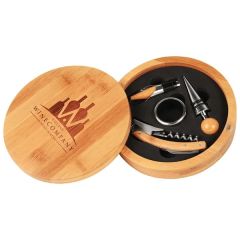 6 1/4 Inch Round Bamboo 4-Piece Wine Tool Set
