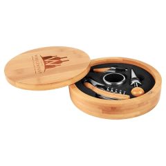 6 1/4 Inch Round Bamboo 4-Piece Wine Tool Set