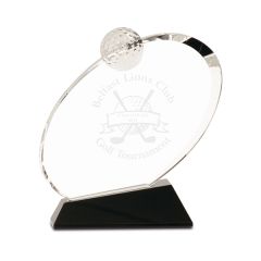 6 Inch Clear Crystal Oblong Golf Award On Black Base