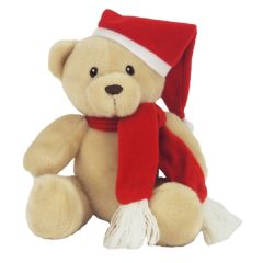 6 Inch Tan Honey Bear With Santa Hat and Red Scarf