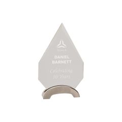 7 1/2 Inch Clear Diamond Platinum Glass Award W/ Arch Metal Base
