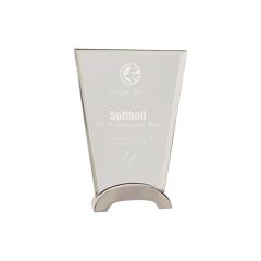 7 1/2 Inch Clear Fan Platinum Glass Award W/ Arch Metal Base