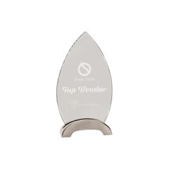 7 1/2 Inch Clear Oval Platinum Glass Award W/ Arch Metal Base
