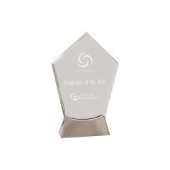 7 1/2 Inch Clear Peak Platinum Glass Award W/ Metal Base