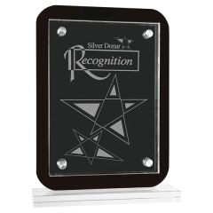 7 1/2 Inch X 10 Inch Black Floating Glass Standup Plaque