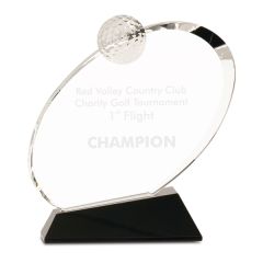 7 1/4 Inch Clear Crystal Oblong Golf Award On Black Base