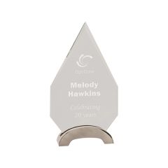 8 1/2 Inch Clear Diamond Platinum Glass Award W/ Arch Metal Base