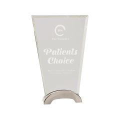 8 1/2 Inch Clear Fan Platinum Glass Award W/ Arch Metal Base