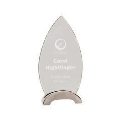 8 1/2 Inch Clear Oval Platinum Glass Award W/ Arch Metal Base