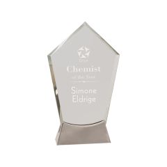 8 1/2 Inch Clear Peak Platinum Glass Award W/ Metal Base