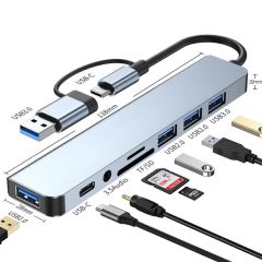 8 In 1 USB Hub Extender With Sd/Tf Card Reader