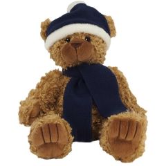 8 Inch Bear With Navy Blue Winter Hat and Scarf